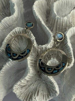 Vintage 925 Sterling Silver Turquoise Earrings Length 1.80 Inch