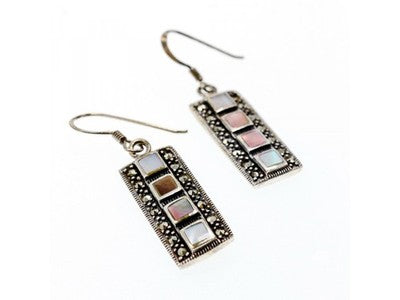 925 Sterling Silver Mother OF Pearl & Marcasites Earrings
