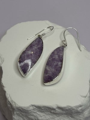 925 Sterling Silver Lepidolite Earrings Length 2 Inch