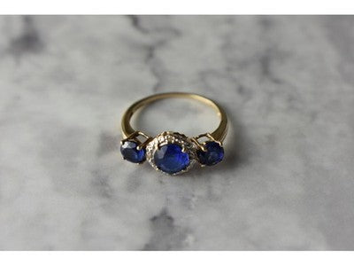 10K Yellow Gold London Blue Topaz & Diamonds Ring Size 6.5