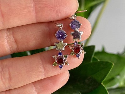 Dangle Earrings with Multicolor CZ  "Flowers & Stars"