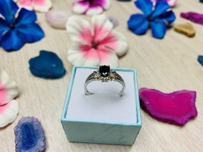 925 Sterling Silver Dark Blue Spinel Ring Size 6.5