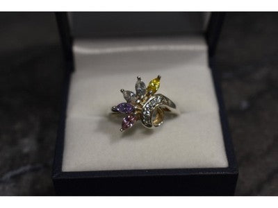 925 Sterling Silver Multicolor CZ Ring Size 9