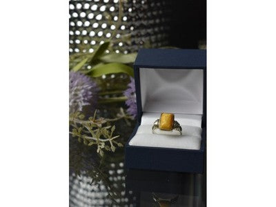 925 Sterling Silver Yellow Jasper Ring Size 7.5