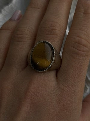 Vintage 925 Sterling Silver Tiger's Eye Ring Size 11.5
