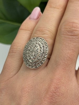 Beautiful Vintage 925 Sterling Silver Marcasite Ring Size 6