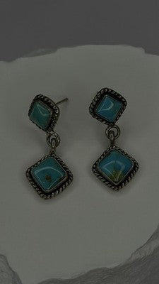 Vintage 925 Sterling Silver Blue Quoc Turquoise Dangle Earrings