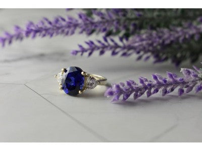 925 Sterling Silver Sapphire & CZ Ring Size 5.5