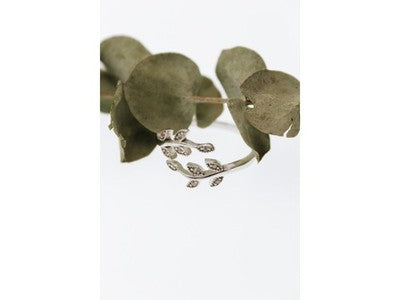 925 Sterling Silver White Topaz "Foliage" Ring Size 7 (Adjustable)