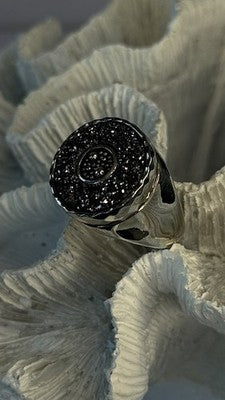 Michael Dawkins Starry Night 925 Sterling Silver Black Druzy Quartz Ring Size 9