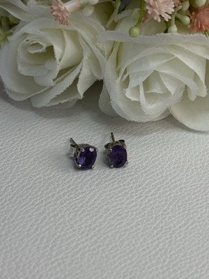 925 Sterling Silver Amethyst Earrings Length 0.27 Inch