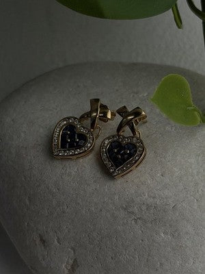 Romantic 14K Yellow Gold Heart Sapphire & Diamond Earrings