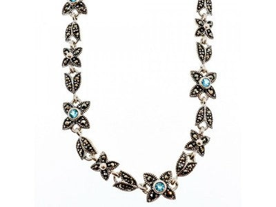 925 Sterling Silver Topaz & Marcasites "Flowers" Necklace