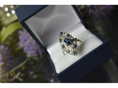 925 Sterling Silver Aquamarine & Colorless Quartz Ring Size 7.25