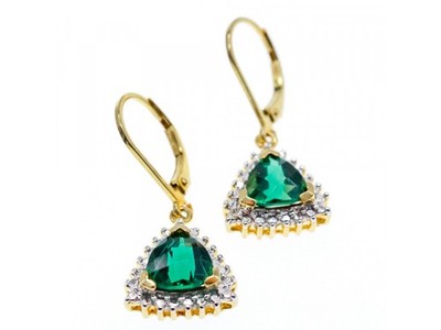 925 Sterling Silver Gold Plated Emerald Earrings