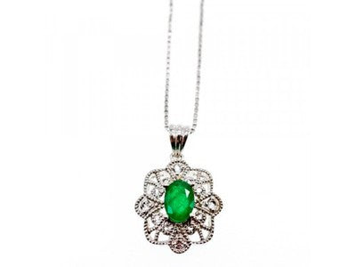 925 Sterling Silver Emerald & Beryl Chain With Pendant