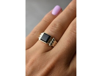 925 Sterling Silver Black Agate Signet Ring Size 6.5