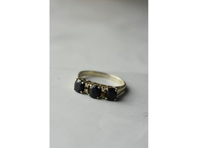 925 Sterling Silver Sapphires & CZ Ring Size 6.5