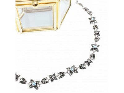 925 Sterling Silver Topaz & Marcasites "Flowers" Necklace