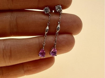 925 Sterling Silver Pink Spinel & CZ Stud Earrings