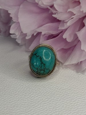 Vintage 925 Sterling Silver Turquoise Ring Size-Able