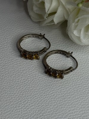 925 Sterling Silver Citrine Earrings Length 0.80 Inch
