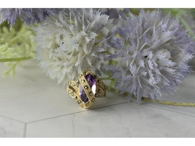 Vintage 925 Sterling Silver Purple Tourmaline & Marcasites Ring Size 6.75