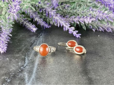 Vintage 925 Sterling Silver Dark Orange Jadeite Set
