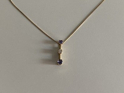 14K Yellow Gold Tanzanite & White Sapphire Chain With Pendant