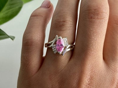 925 Sterling Silver Pink & White CZ Ring Size 7