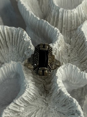 Vintage 925 Sterling Silver Onyx Ring Size 5