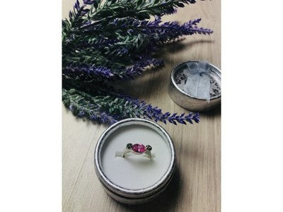 925 Sterling Silver Pink CZ & Black Spinel Ring Size 6.5