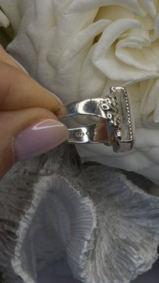 Ornate Art Deco Style 925 Sterling Silver Pink Abalone Ring Size 8.5