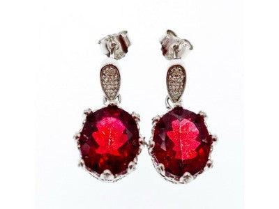 925 Sterling Silver Rubellite & CZ Earrings