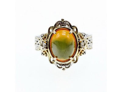 925 Sterling Silver Gold Plated Opal & Goshenite Ring Size 7