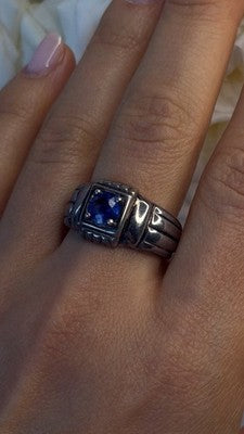 Artisan Modernist Men's 925 Sterling Silver Blue Sapphire Ring Size 10
