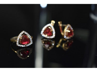 925 Sterling Silver with Gilding Red Alpanite & CZ Set