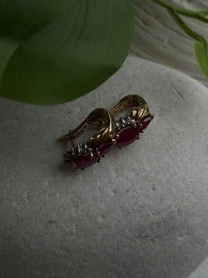 Elegant 10K Yellow Gold Ruby & Diamond Earrings