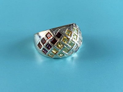 925 Sterling Silver Multi Gemstones Ring Size 7