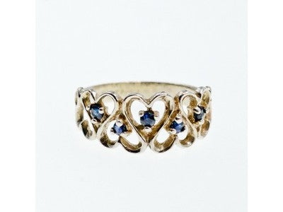 925 Sterling Silver Sapphires "Hearts" Ring Size 9.5