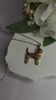 925 Sterling Silver Gold Plated Cz Cockapoo Poodle Dog Necklace