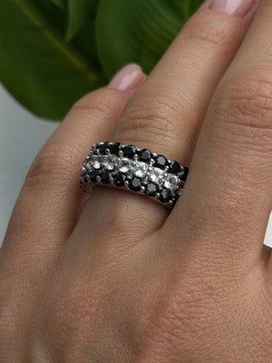 Vintage 925 Sterling Silver Black Spinel & White Topaz Eternity Band Ring Size 7