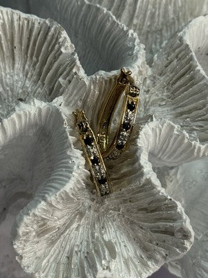 925 Sterling Silver Gold Plated Sapphire & Diamond Earrings Length 0.8 Inch