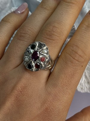 925 Sterling Silver Ruby & Multicolor Gemstones Ring Size 8