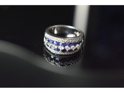 925 Sterling Silver London Blue & White Topaz Ring Size 6.5