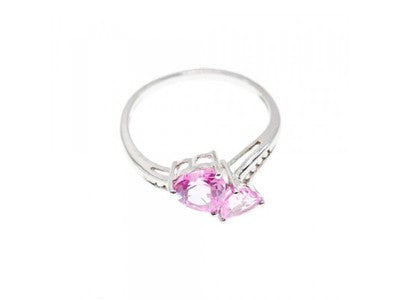 925 Sterling Silver Pink Topaz "Hearts" Ring Size 7