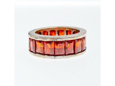 925 Sterling Silver Orange CZ Ring Size 8