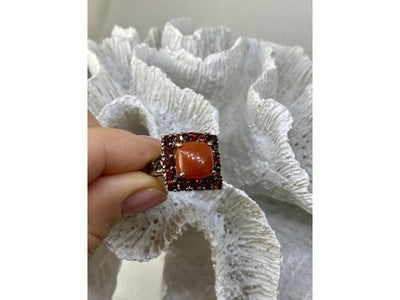 925 Sterling Silver Amber & Garnet Ring Size 8.5