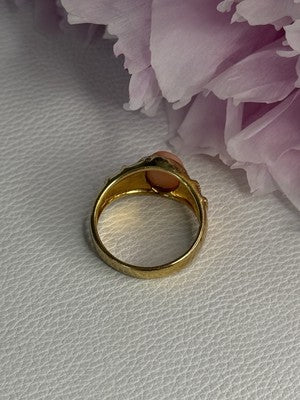 925 Sterling Silver Gold Plated Coral Ring Size 9