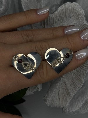 Vintage Scapes 925 Sterling Silver Heart Purple Agate Earrings